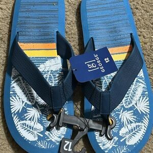 George Navy and White Leaf Pattern Flip Flops